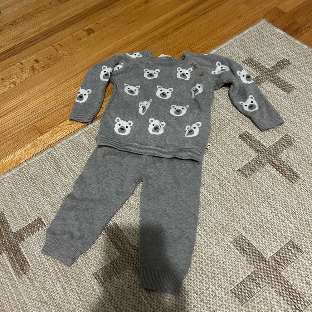Gray Bear Print Sweater and Pants Set